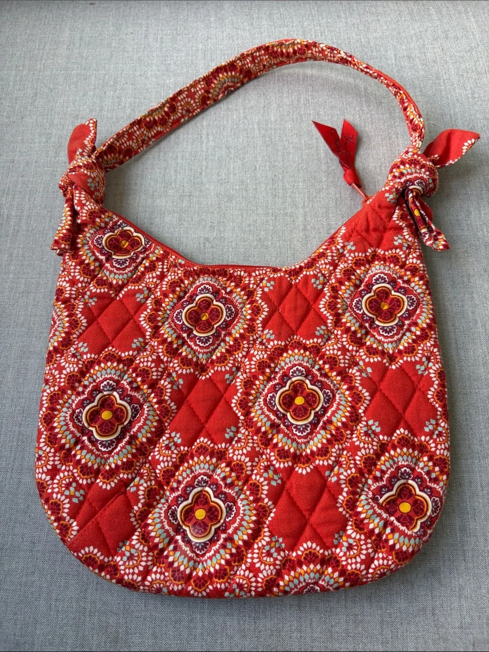 Vera Bradley Orange Quilted Shoulder Bag with Floral Medallions
